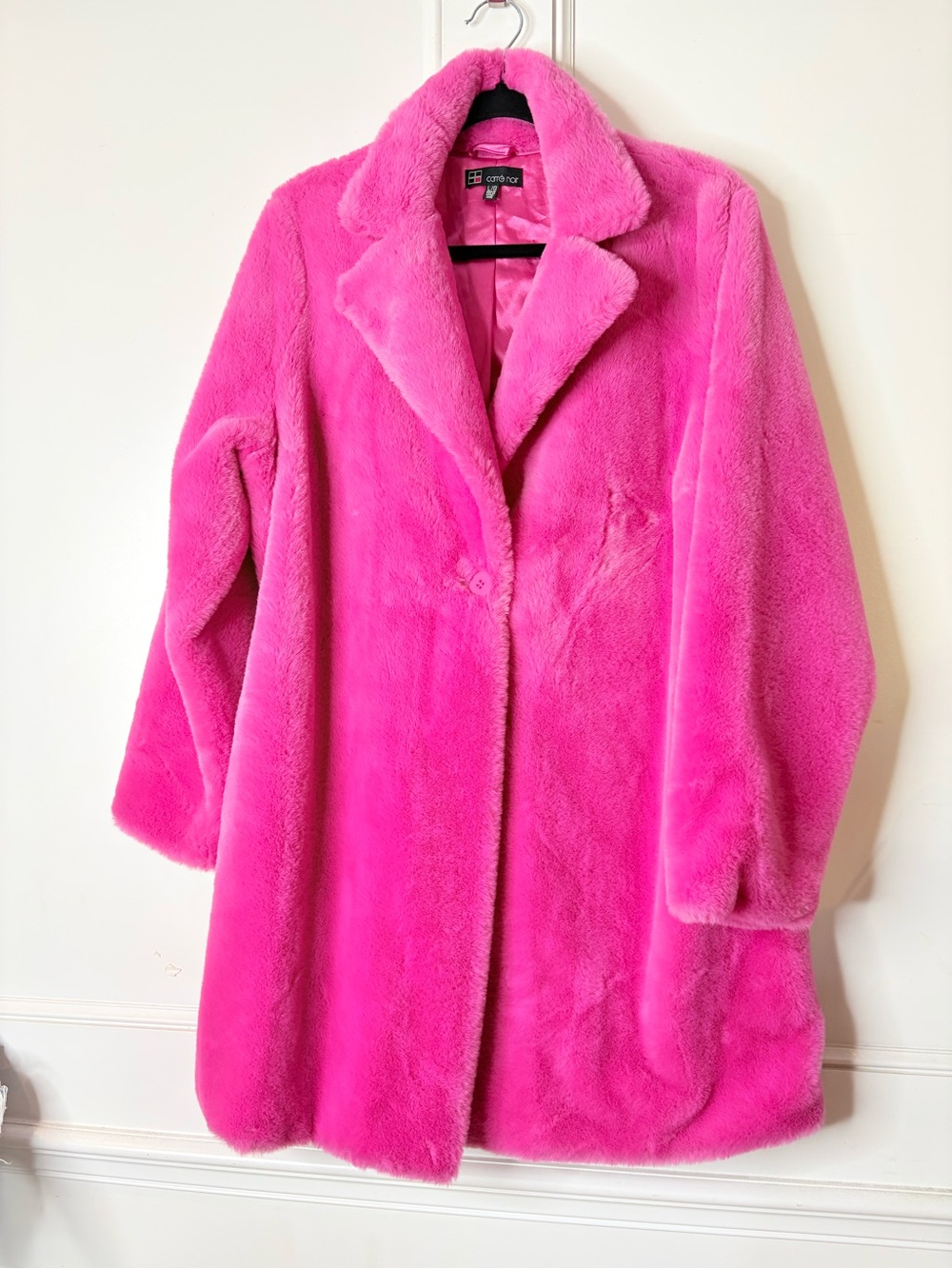 Plush faux fur Coat in Hot Pink - Classic Single-Button Style.